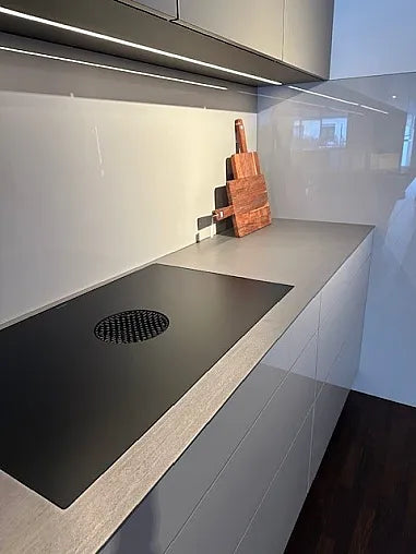 Einbauküche SC55 Lack Steingrau Samtmatt Und Kieselgrau Glänzend Arbeitsplatte Edelstahl Massiv Inklusive E-Geräte