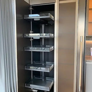 Wohnküche DADA HL6 Lack London Sky 3D Beige Massivholz Sunrise Oak Marmor Grau Inklusive E-Geräte