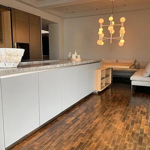 Wohnküche DADA HL6 Lack London Sky 3D Beige Massivholz Sunrise Oak Marmor Grau Inklusive E-Geräte