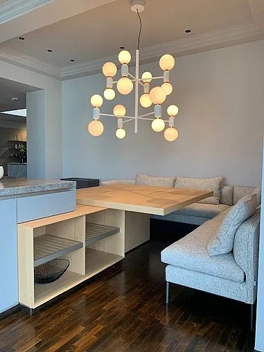 Wohnküche DADA HL6 Lack London Sky 3D Beige Massivholz Sunrise Oak Marmor Grau Inklusive E-Geräte