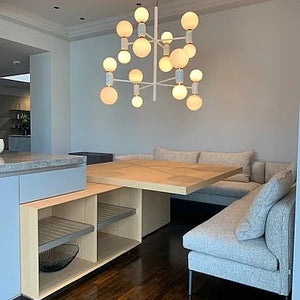 Wohnküche DADA HL6 Lack London Sky 3D Beige Massivholz Sunrise Oak Marmor Grau Inklusive E-Geräte