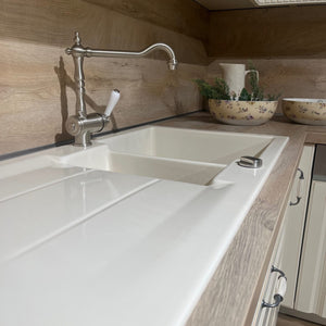 Landhausküche Castello Holzwerkstoff Magnolia Gewischt Weiß Inklusive E-Geräte
