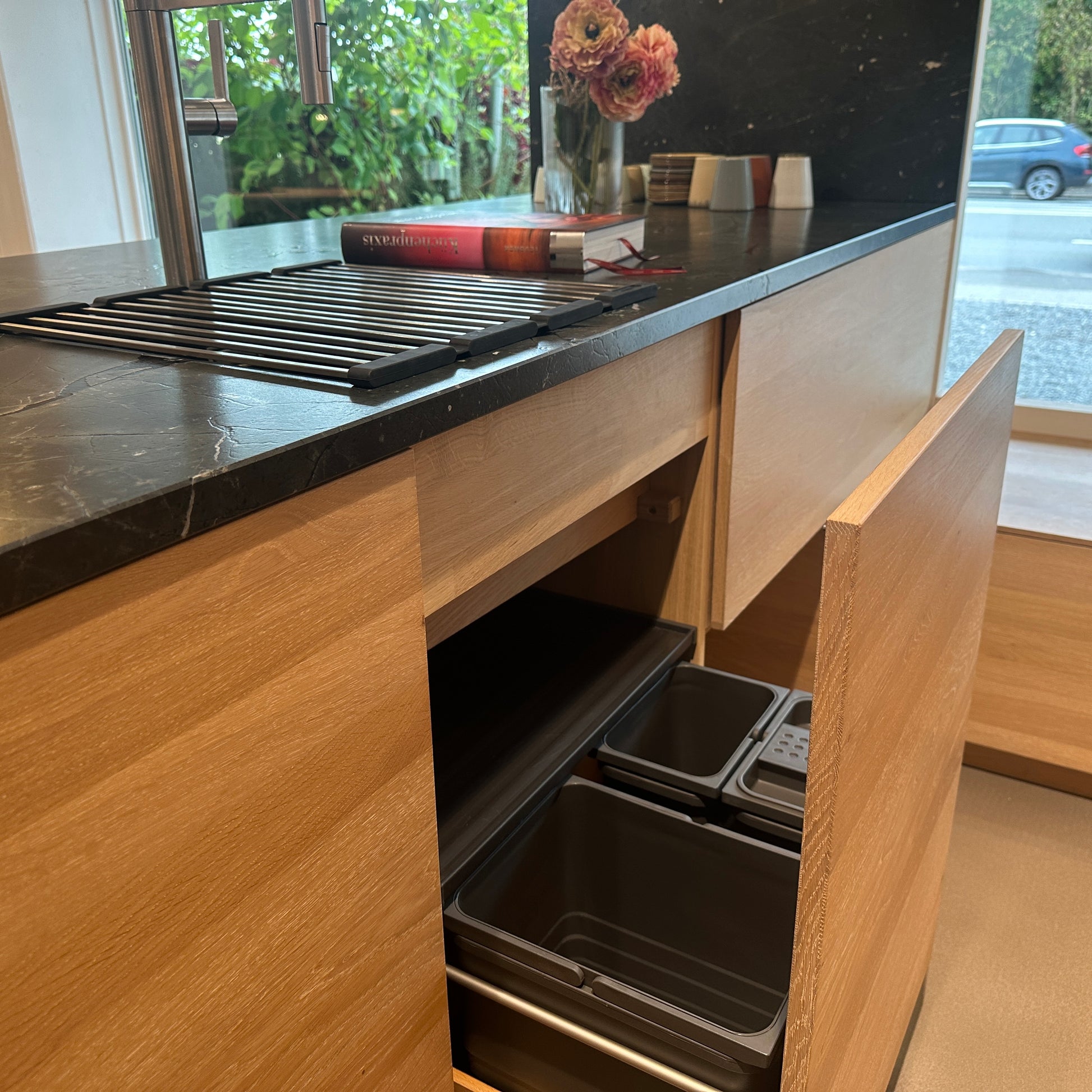 Küche Eiche Weiß Geölt Und Glas Schwarz Matt