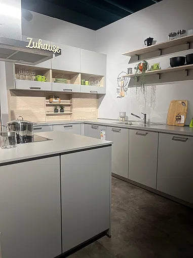 Inselküche Fashion 406 Holzoptik Und Hellgrau
