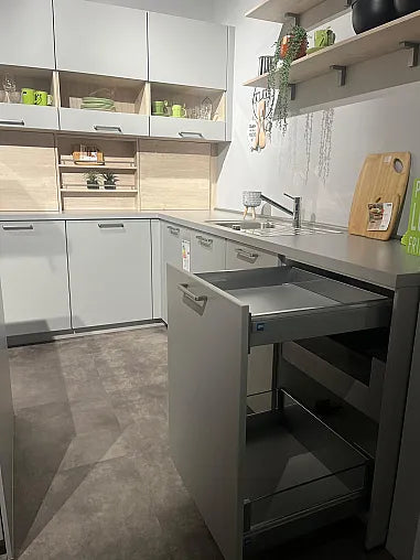 Inselküche Fashion 406 Holzoptik Und Hellgrau