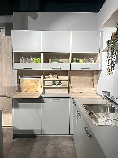 Inselküche Fashion 406 Holzoptik Und Hellgrau
