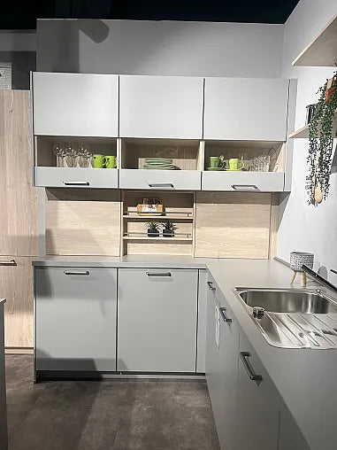 Inselküche Fashion 406 Holzoptik Und Hellgrau