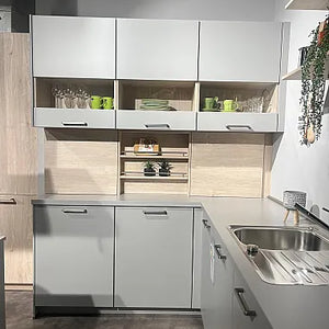 Inselküche Fashion 406 Holzoptik Und Hellgrau