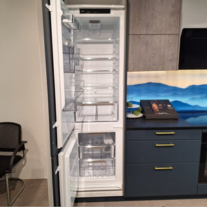 Einbauküche Siena Platte Naturstein Korpus Kunststoff K275 Achatgrau Front Lack L552M Tiefblau Inklusive E-Geräte Und Barhocker